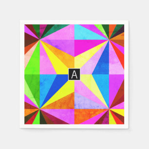 Colourful Modern Multi-Coloured Geometric   Monogr Napkin