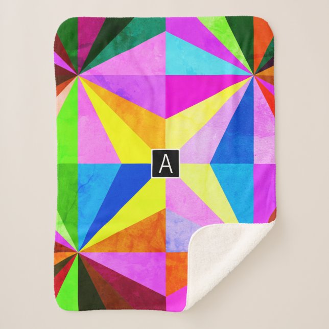 Colourful Modern Multi-Coloured Geometric | Monogr Sherpa Blanket (Front)