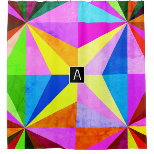 Colourful Modern Multi-Coloured Geometric   Monogr Shower Curtain