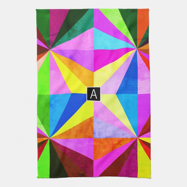 Colourful Modern Multi-Coloured Geometric | Monogr Tea Towel (Vertical)