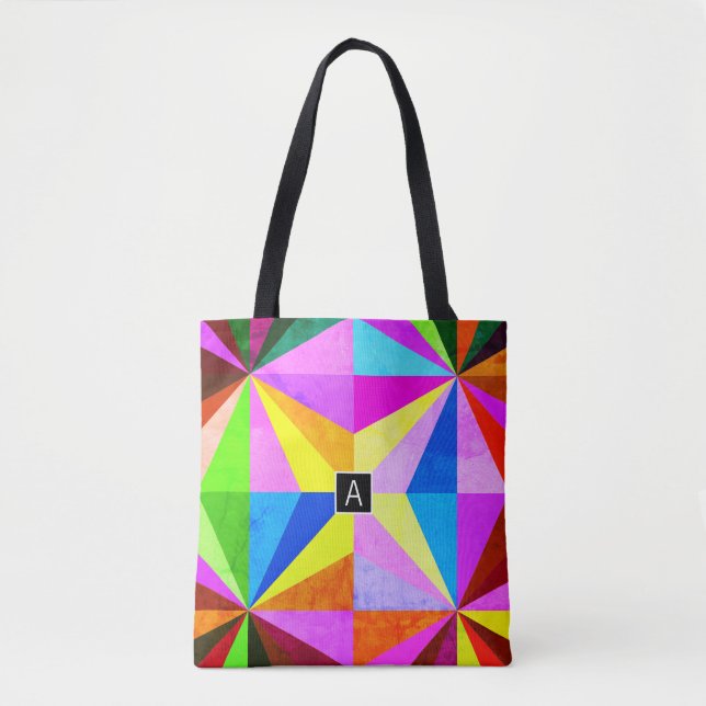 Colourful Modern Multi-Coloured Geometric | Monogr Tote Bag (Front)
