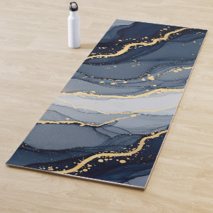 Colourful Modern Navy Marble Gold Glitter Yoga Mat