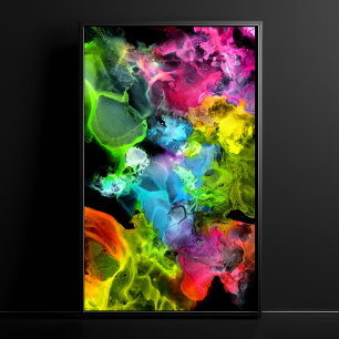 Colourful Modern Neon Abstract Watercolor Painting Poster