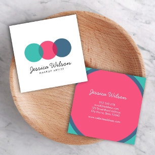 Colourful Modern Overlap Circles Teal Pink Blue Square Business Card