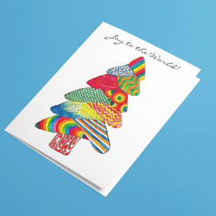 Colourful Modern Painted Tree Joy to the World Holiday Card