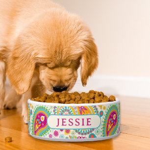 Colourful Modern Paisley Floral Personalised Name Bowl
