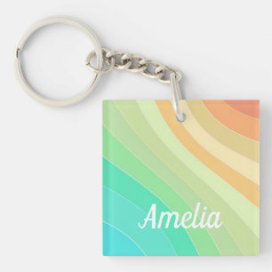 Colourful Modern Pastel Waves Pattern Personalised Key Ring