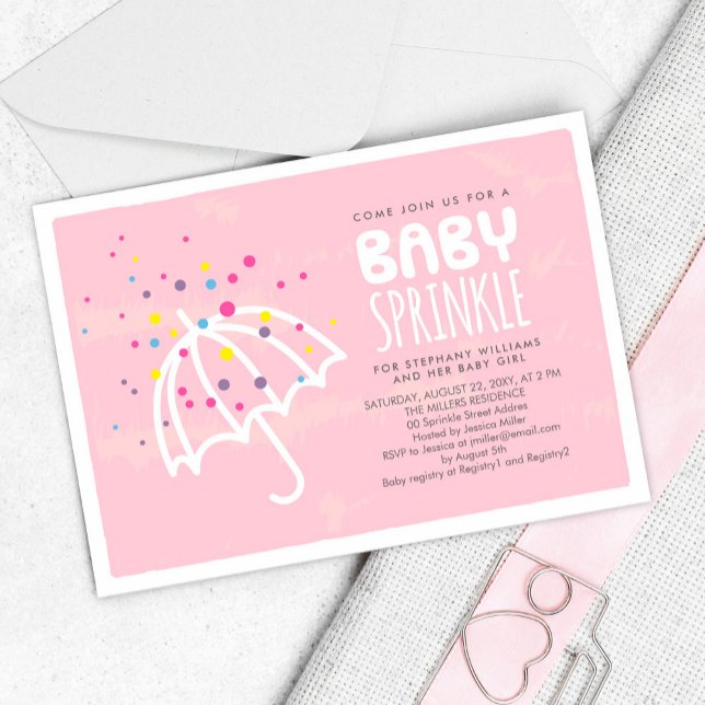 Colourful Modern Pink Baby Girl Sprinkle Invitatio Invitation (Creator Uploaded)