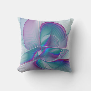 Colourful Modern Pink Blue Turquoise Fractal Art Cushion