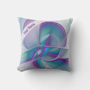 Colourful Modern Pink Blue Turquoise Fractal Name Cushion