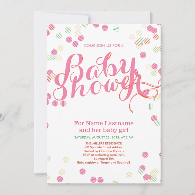 Colourful Modern Pink Girl Baby Shower Invitation (Front)