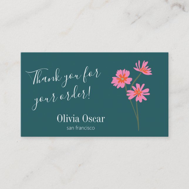 Colourful Modern Pink Teal Green Floral Thank You Business Card (Front)