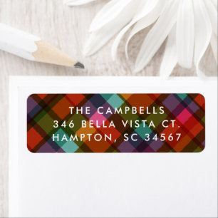 Colourful Modern Plaid Christmas Return Address Label