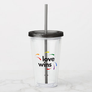 Colourful, modern, playful design of Love Wins Acrylic Tumbler