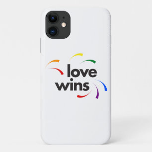 Colourful, modern, playful design of Love Wins iPhone 11 Case