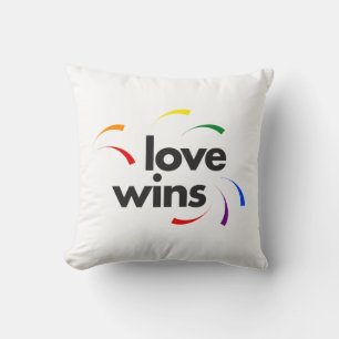Colourful, modern, playful design of Love Wins Cushion