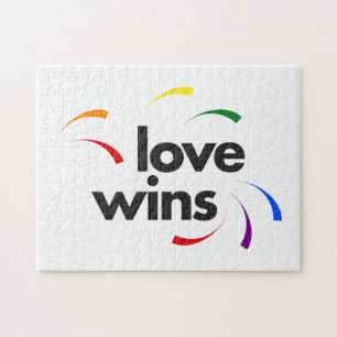 Colourful, modern, playful design of Love Wins Jigsaw Puzzle