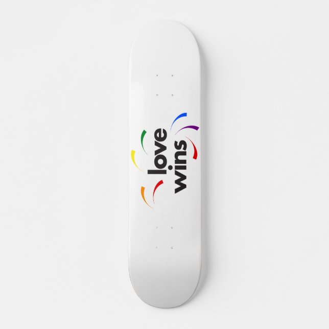 Colourful, modern, playful design of Love Wins Skateboard (Front)