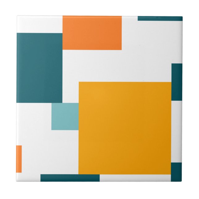 Colourful, modern, playful square geometric patter ceramic tile (Front)