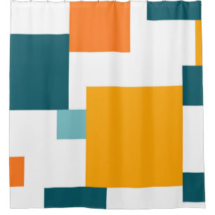 Colourful, modern, playful square geometric patter shower curtain