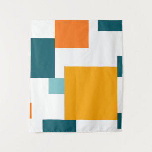 Colourful, modern, playful square geometric patter tapestry