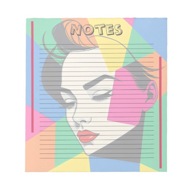 Colourful Modern Pop Art Woman Lined Notepad (Front)