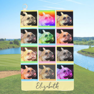 Colourful Modern Portrait Grid Custom Name Golf Towel
