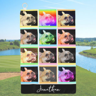Colourful Modern Portrait Grid Custom Name Golf Towel