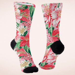 Colourful Modern Preppy Winter Flowers Christmas Socks