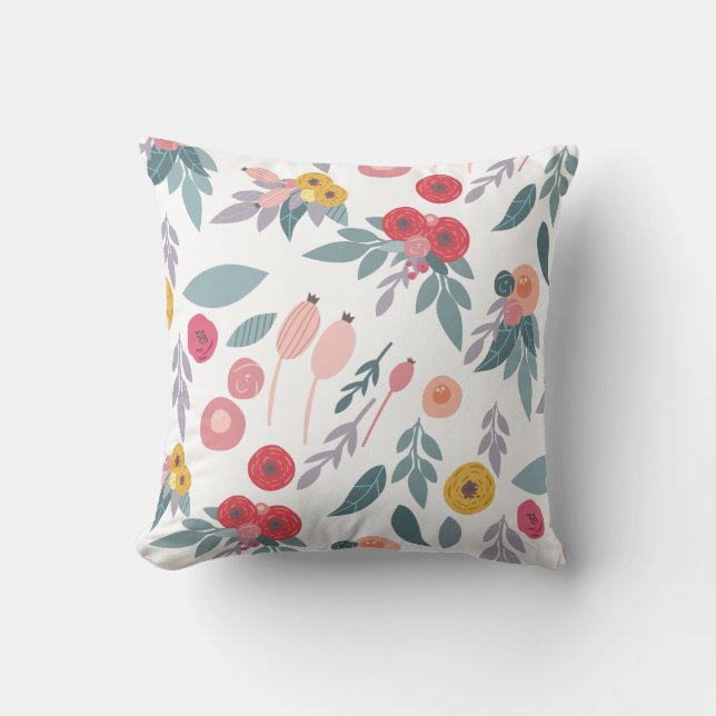 Colourful Modern Pretty Floral Pattern Cushion (Front)