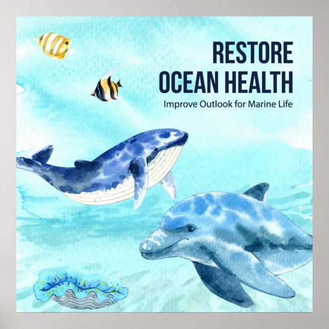 Colourful Modern Protect Marine Life Quote Poster (Front)