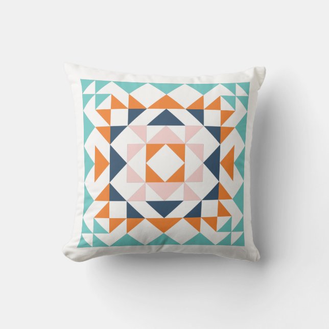Colourful Modern Quilt Block Geometric Art Cushion (Front)