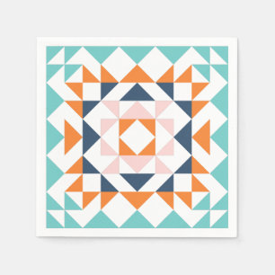 Colourful Modern Quilt Block Geometric Art Napkin