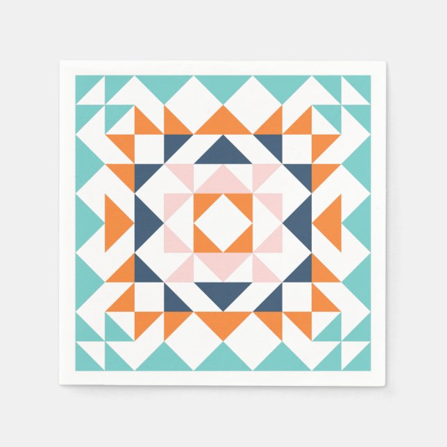 Colourful Modern Quilt Block Geometric Art Napkin (Front)