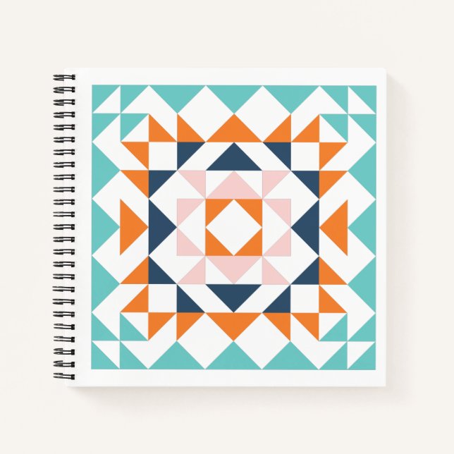 Colourful Modern Quilt Block Geometric Art Notebook (Front)