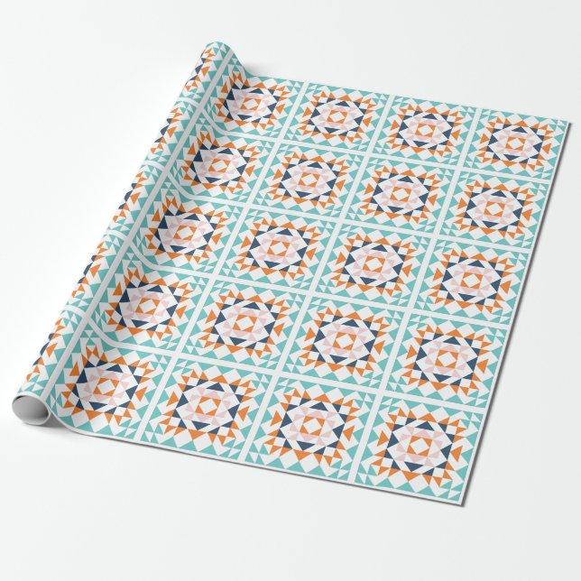 Colourful Modern Quilt Block Geometric Art Wrapping Paper (Unrolled)