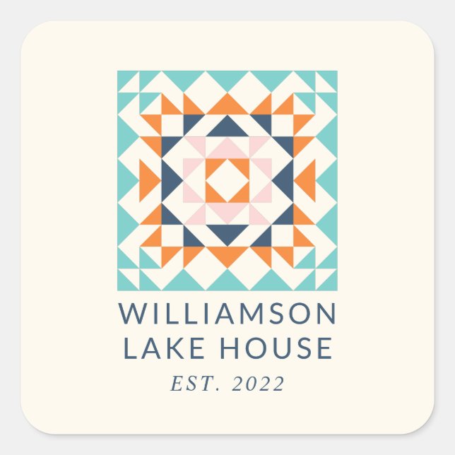 Colourful Modern Quilt Block Geometric Custom   Square Sticker (Front)