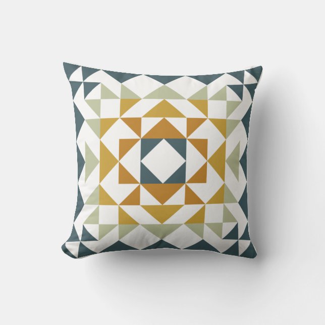 Colourful Modern Quilt Block Geometric Earthy Teal Cushion (Front)