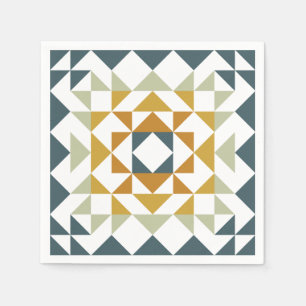 Colourful Modern Quilt Block Teal Geometric Art Napkin