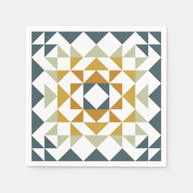 Colourful Modern Quilt Block Teal Geometric Art Napkin (Front)