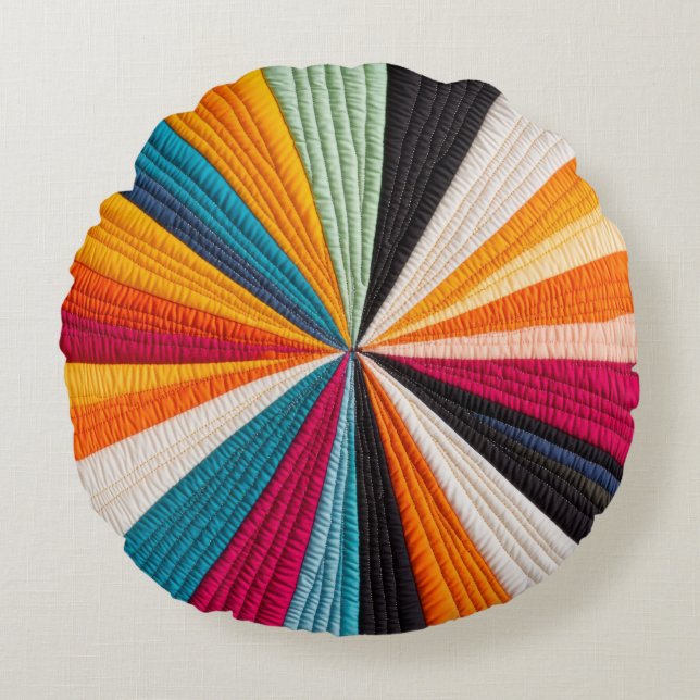 Colourful Modern Quilt Texture Pattern Round Cushion (Front)