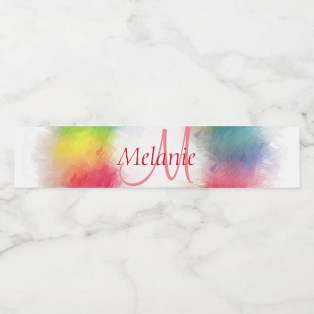 Colourful Modern Rainbow Abstract Custom Monogram Water Bottle Label (Single Label)