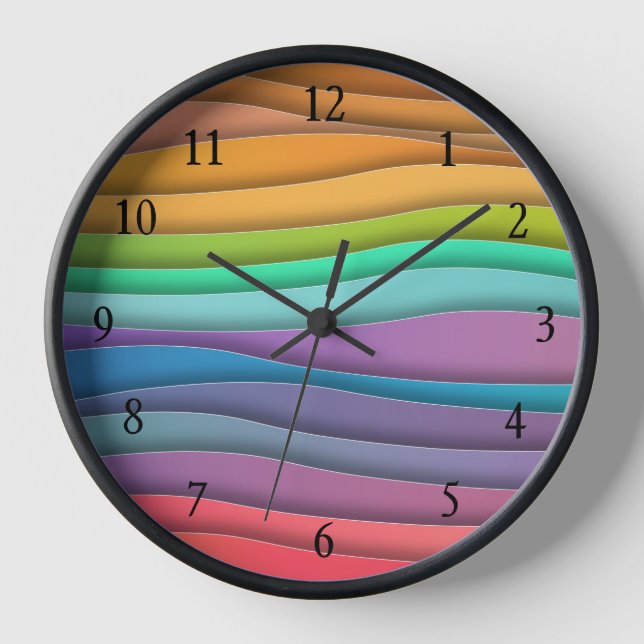 Colourful Modern Rainbow Ombre Stripes Wall Clock (Front)