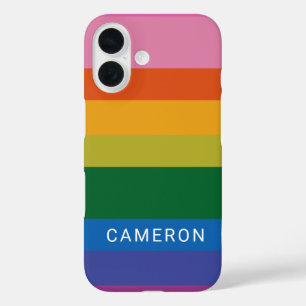 Colourful Modern Rainbow Stripes Personalised Name iPhone 16 Case