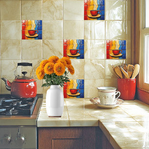 Colourful Modern Red Coffee Cup Ceramic Tile