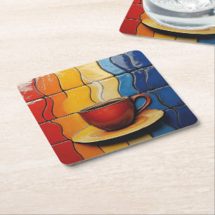Colourful Modern Red Coffee Cup Square Paper Coaster