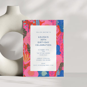 Colourful Modern Red Floral 30th Birthday Party Invitation