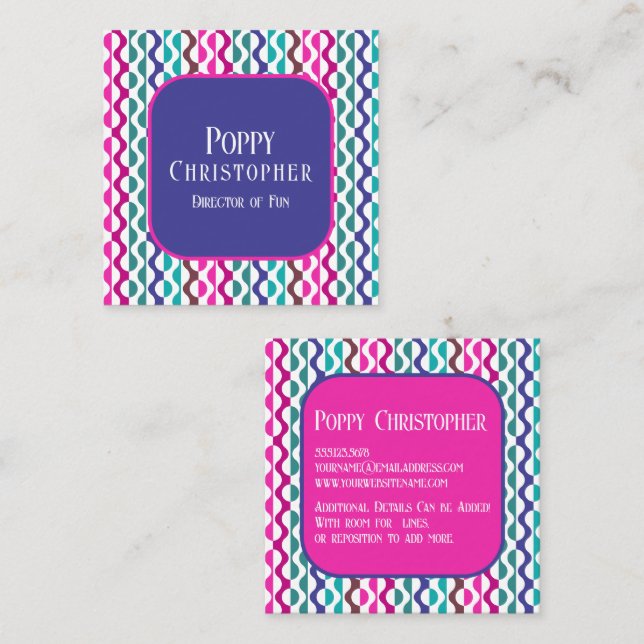 Colourful Modern Retro Wave Pattern 9.10 Square Business Card (Front/Back)