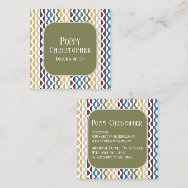 Colourful Modern Retro Wave Pattern 9.11 Square Business Card (Front/Back)