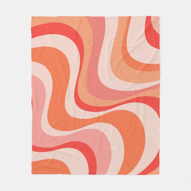 Colourful modern retro waves design fleece blanket (Front)